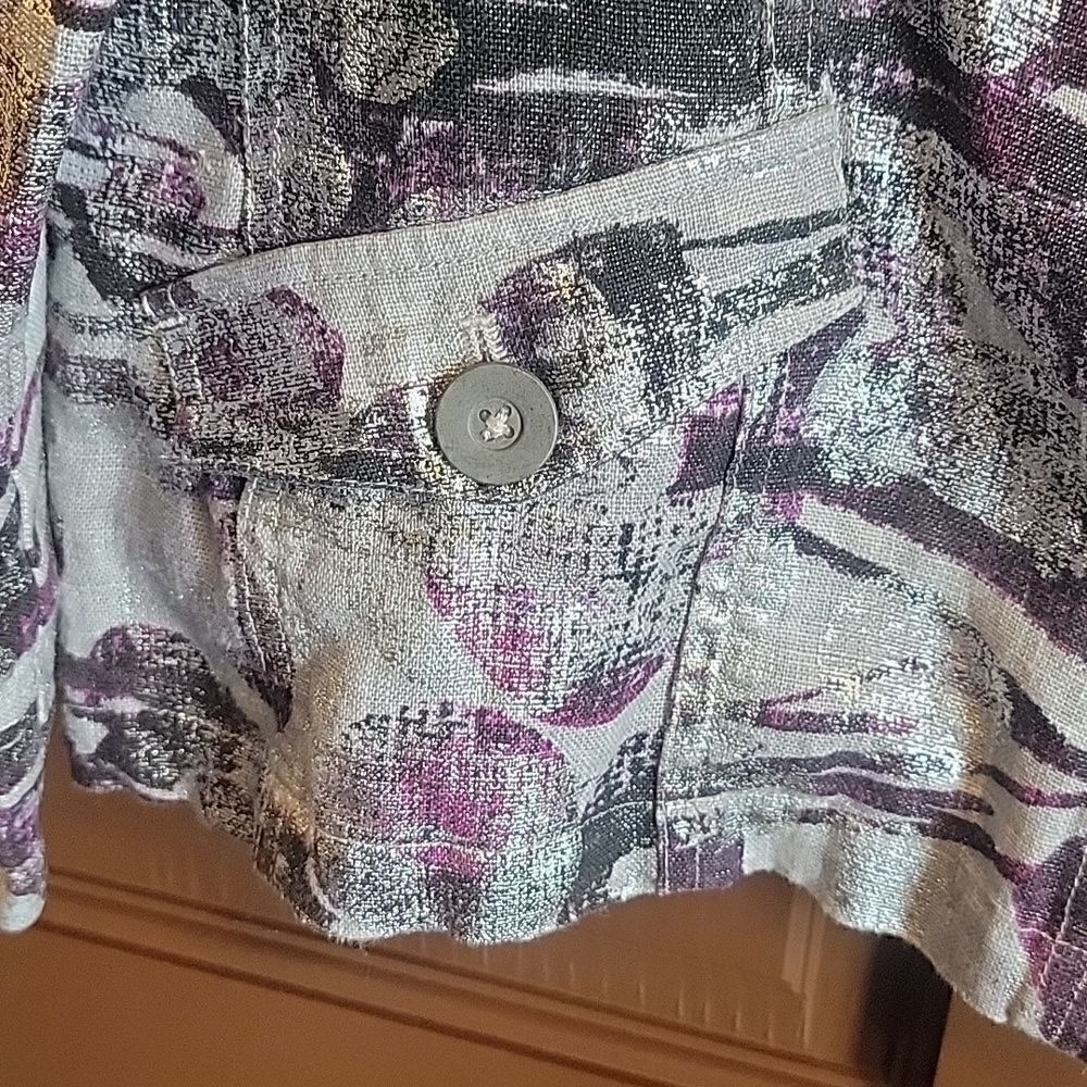 Chico's-Linen purple, silver, blk collared, button down front jkt. Size 2= M 12 - Picture 4 of 8